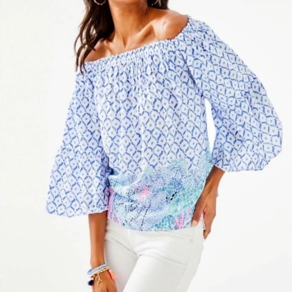 Lilly Pulitzer Womens Sea La Vie Nevie Off The Shoulder Top Multi Women’s S